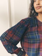 Laura Ashley Red/Green Check Co-ord Blouse with Embroidery - Image 4 of 5