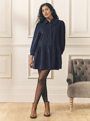 Laura Ashley Navy Cord Long Sleeve Mini Dress - Image 1 of 9