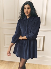 Laura Ashley Navy Cord Long Sleeve Mini Dress - Image 3 of 9