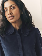 Laura Ashley Navy Cord Long Sleeve Mini Dress - Image 5 of 9
