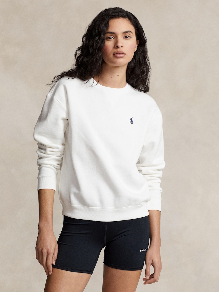 Polo Ralph Lauren White Fleece Crewneck Sweatshirt - Image 1 of 5