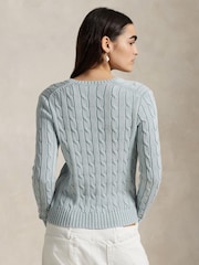 Polo Ralph Lauren Blue Cable Knit Cotton V-Neck Sweater - Image 2 of 4