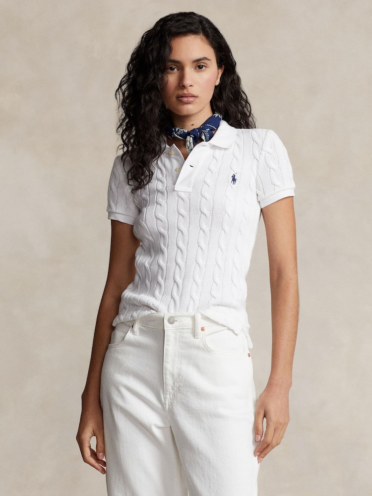 Polo Ralph Lauren White Cable Knit Polo Shirt - Image 1 of 5