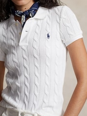 Polo Ralph Lauren White Cable Knit Polo Shirt - Image 4 of 5
