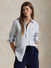 Polo Ralph Lauren Blue Classic Fit Striped 100% Linen Shirt - Image 1 of 5