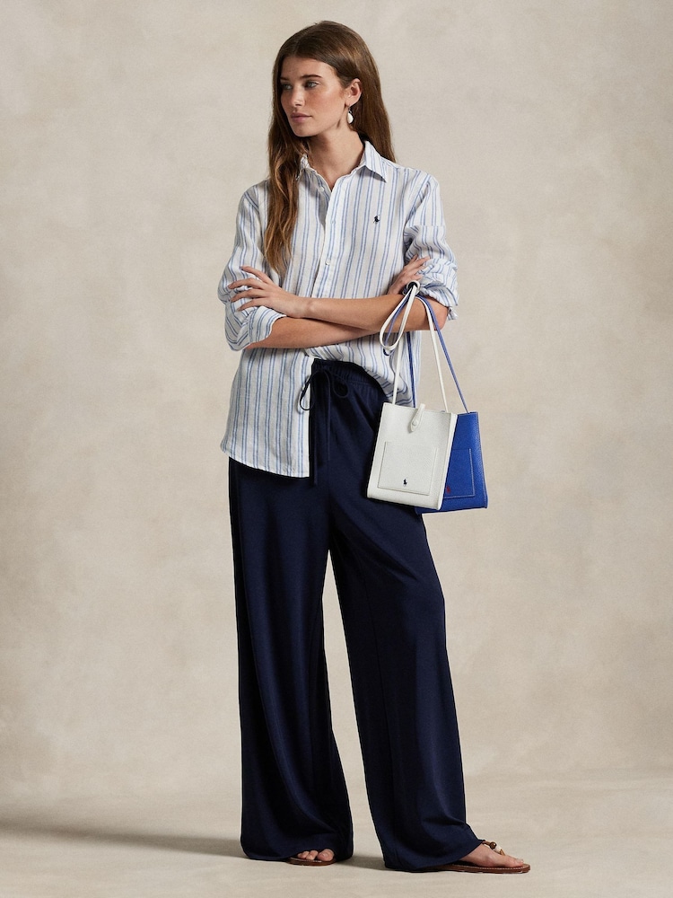 Polo Ralph Lauren Blue Classic Fit Striped 100% Linen Shirt - Image 3 of 5