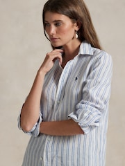 Polo Ralph Lauren Blue Classic Fit Striped 100% Linen Shirt - Image 4 of 5
