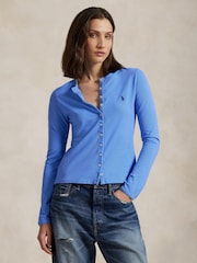 Polo Ralph Lauren Blue Stretch Mesh Crewneck Cardigan - Image 1 of 5