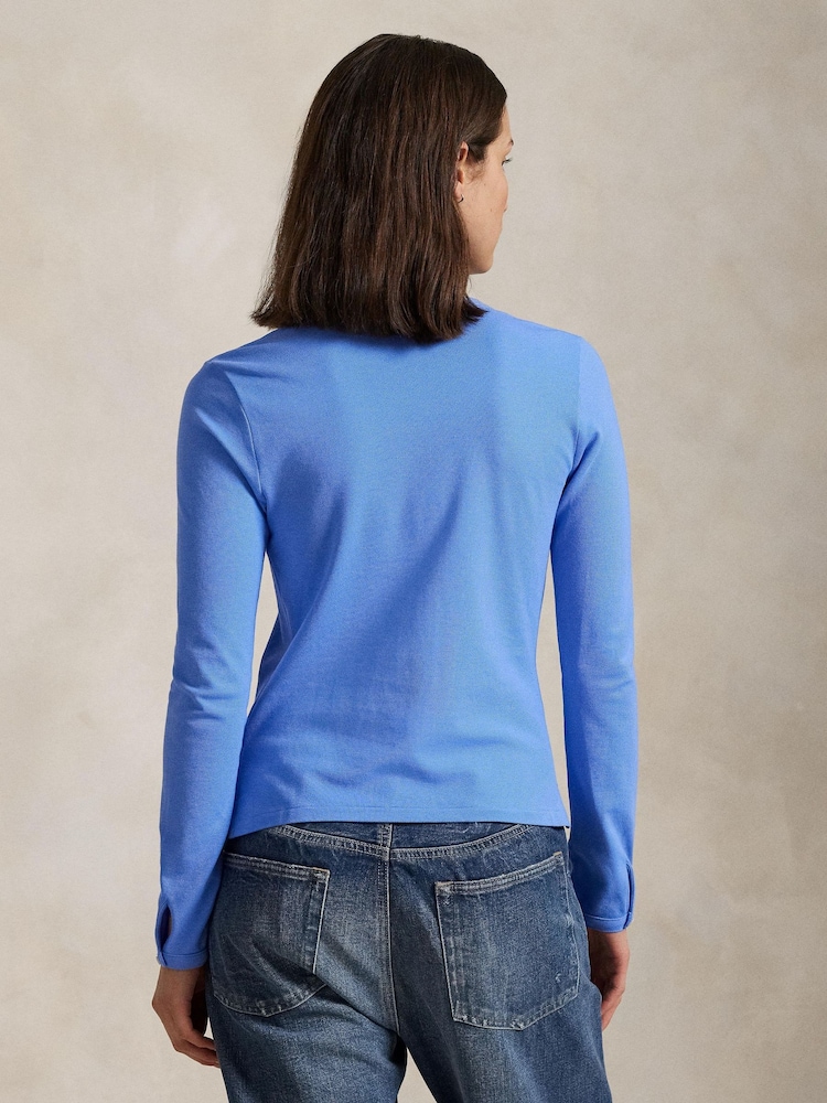 Polo Ralph Lauren Blue Stretch Mesh Crewneck Cardigan - Image 2 of 5 Polo Ralph Lauren Blue Stretch Mesh Crewneck Cardigan - Image 2 of 5