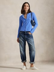 Polo Ralph Lauren Blue Stretch Mesh Crewneck Cardigan - Image 3 of 5
