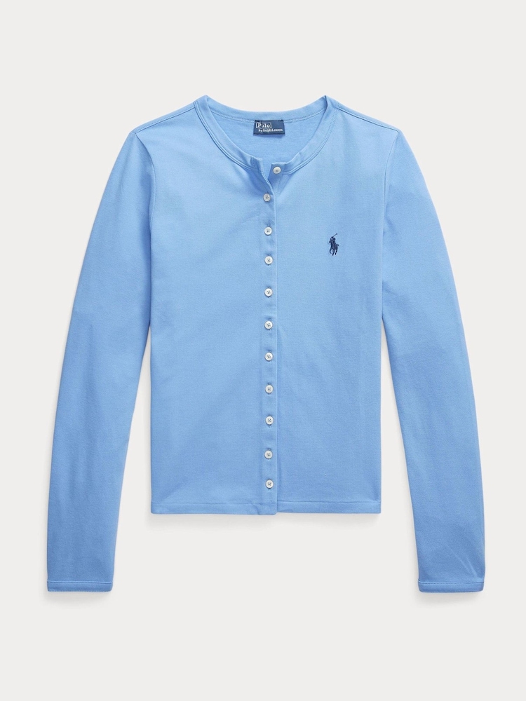 Polo Ralph Lauren Blue Stretch Mesh Crewneck Cardigan - Image 5 of 5 Polo Ralph Lauren Blue Stretch Mesh Crewneck Cardigan - Image 5 of 5