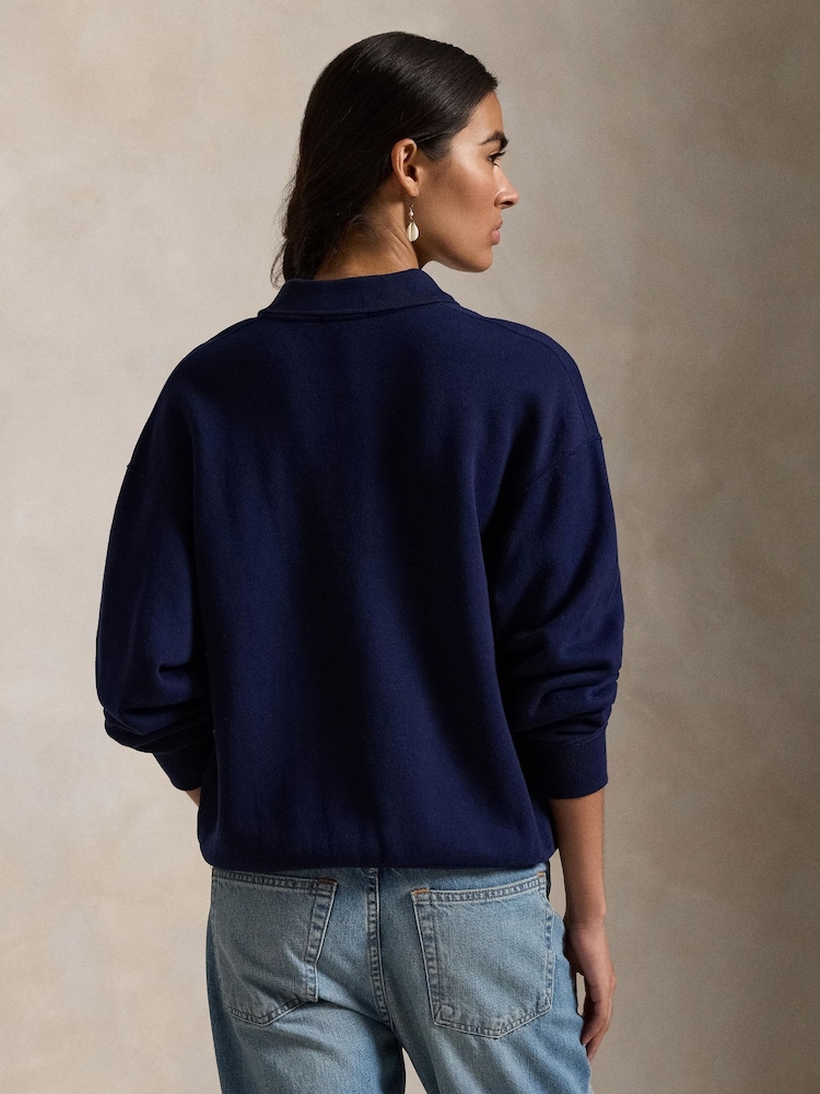 Polo Ralph Lauren Blue Polo Collar Fleece Pullover Jumper - Image 2 of 5 Polo Ralph Lauren Blue Polo Collar Fleece Pullover Jumper - Image 2 of 5