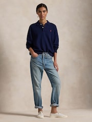 Polo Ralph Lauren Blue Polo Collar Fleece Pullover Jumper - Image 3 of 5