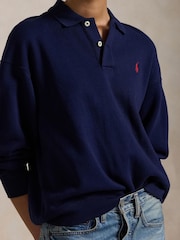 Polo Ralph Lauren Blue Polo Collar Fleece Pullover Jumper - Image 4 of 5