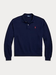 Polo Ralph Lauren Blue Polo Collar Fleece Pullover Jumper - Image 5 of 5