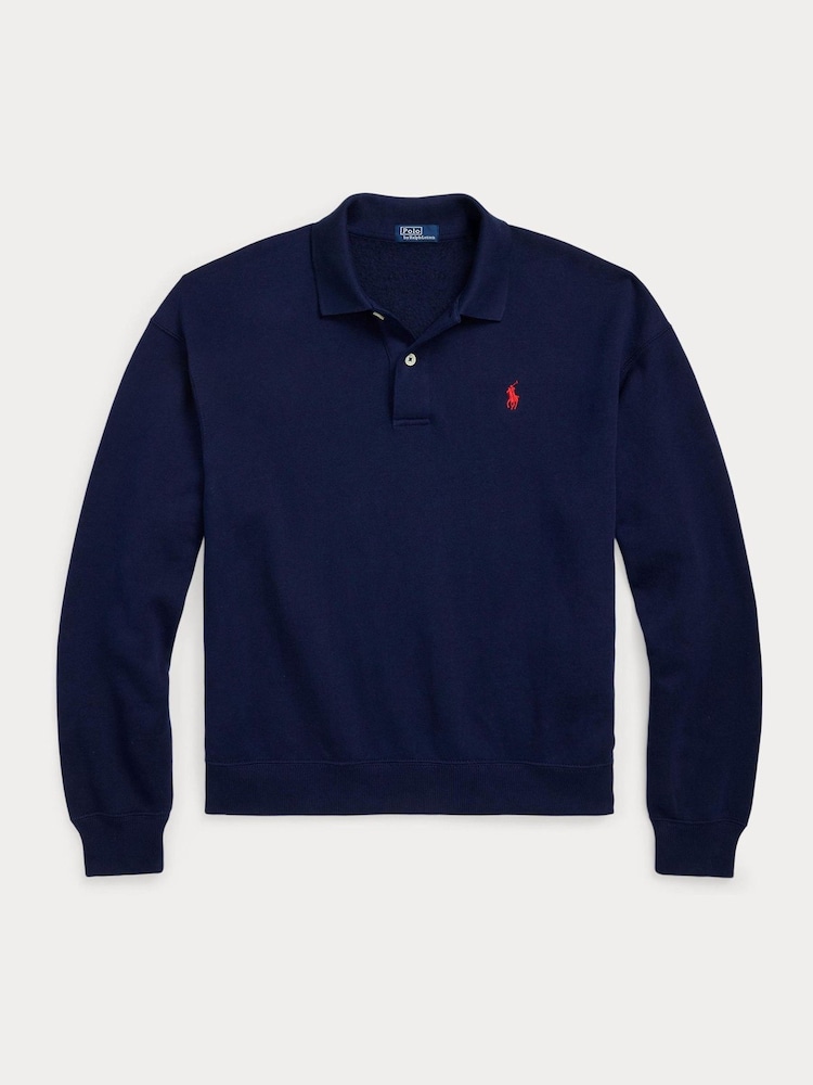 Polo Ralph Lauren Blue Polo Collar Fleece Pullover Jumper - Image 5 of 5 Polo Ralph Lauren Blue Polo Collar Fleece Pullover Jumper - Image 5 of 5