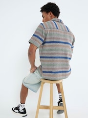 River Island Grey Crochet Stripe Revere Shirt - Image 2 of 4