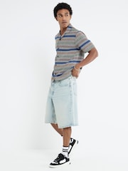 River Island Grey Crochet Stripe Revere Shirt - Image 3 of 4