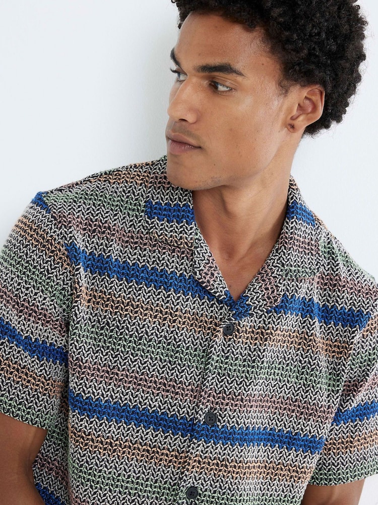 River Island Grey Crochet Stripe Revere Shirt - Image 4 of 4