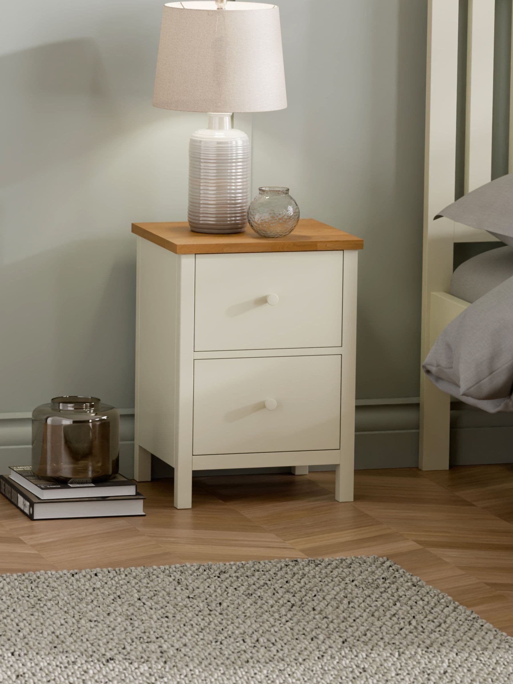 Julian Bowen Unisex Ivory/Oak Coxmoor 2 Drawer Bedside Table - Image 4