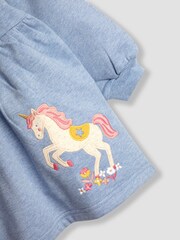 JoJo Maman Bébé Blue Unicorn Sweat Dress And Legging Set - Image 6 of 7