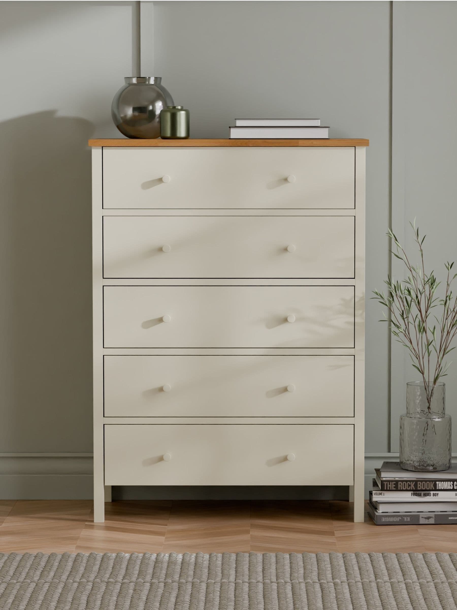 Julian Bowen Unisex Ivory/Oak Coxmoor 5 Drawer Tall Chest - Image 4
