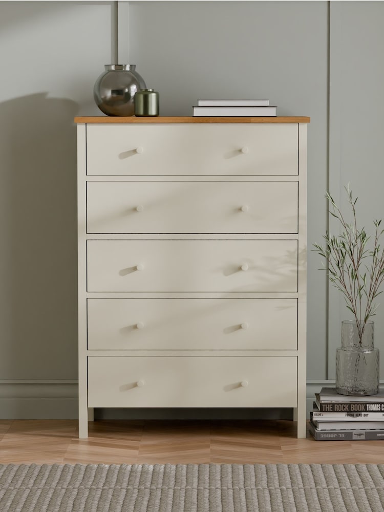 Julian Bowen Cream Coxmoor 5 Drawer Wide Chest - Image 1 of 8