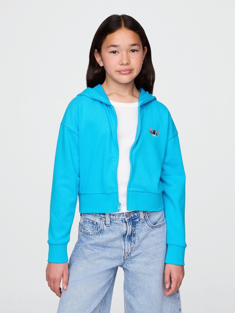 Синий - Gap Lilo and Stitch French Terry Cropped Zip Up Hoodie (4-13yrs) - Image 1 of 5