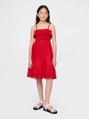 Gap Red Smocked Ruffle Midi Dress - Image 1 of 5