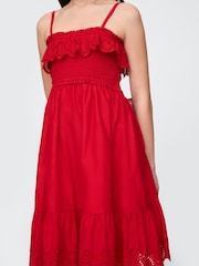 Gap Red Smocked Ruffle Midi Dress - Image 3 of 5