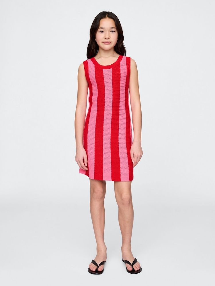 Gap Red Crochet Stripe Dress (4-13yrs) - Image 1 of 1 Gap Red Crochet Stripe Dress (4-13yrs) - Image 1 of 1