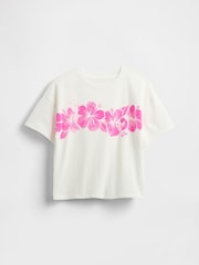 Gap White/Pink Floral Lilo and Stitch Graphic Short Sleeve T-Shirt (4-13yrs) - Image 3 of 4