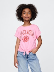 Gap Pink Tie-Front Logo T-Shirt (4-13yrs) - Image 1 of 4