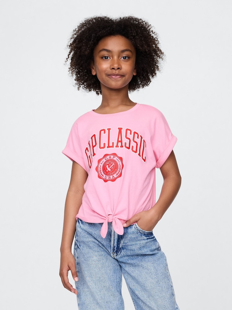 Gap Pink Tie-Front Logo T-Shirt (4-13yrs) - Image 1 of 4