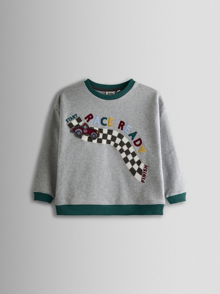 JoJo Maman Bébé Grey Race Track 2-Piece Drop Shoulder Sweatshirt & Joggers Set - Image 2 of 6 JoJo Maman Bébé Grey Race Track 2-Piece Drop Shoulder Sweatshirt & Joggers Set - Image 2 of 6