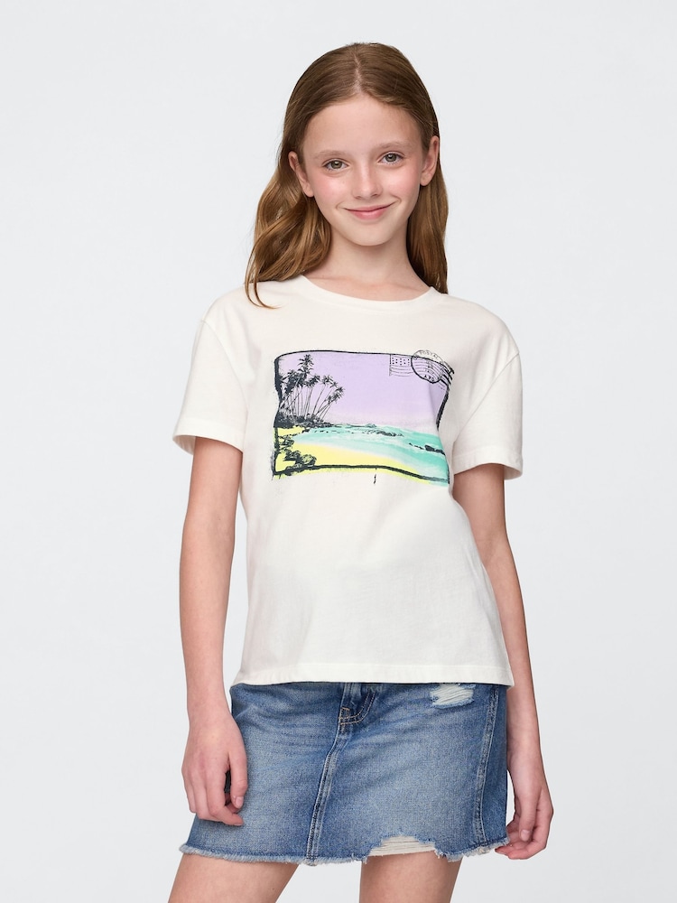 Blanco - Gap Relaxed Graphic Short Sleeve T-Shirt (4-13yrs) - Imagen 1 de 4