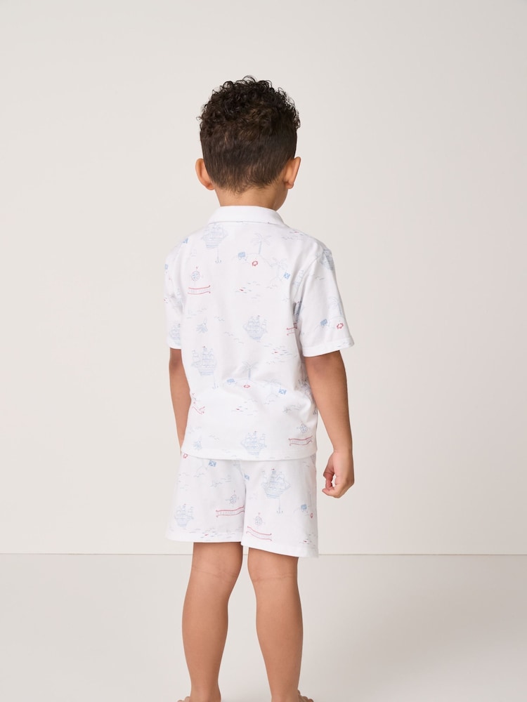 The White Company Relaxed Fit White 100% Cotton Treasure Island Jersey Traditional Short Pyjamas - Bild 2 von 6 The White Company Relaxed Fit White 100% Cotton Treasure Island Jersey Traditional Short Pyjamas - Bild 2 von 6