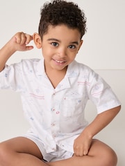 The White Company Relaxed Fit White 100% Cotton Treasure Island Jersey Traditional Short Pyjamas - Image 3 of 6