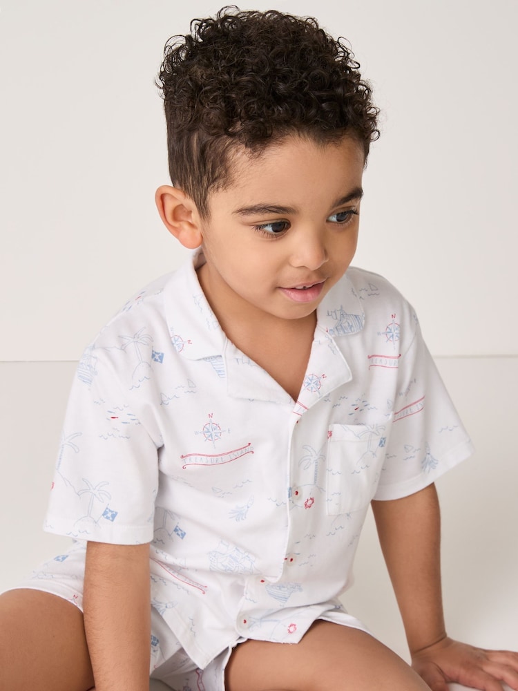 The White Company Relaxed Fit White 100% Cotton Treasure Island Jersey Traditional Short Pyjamas - Image 4 of 6