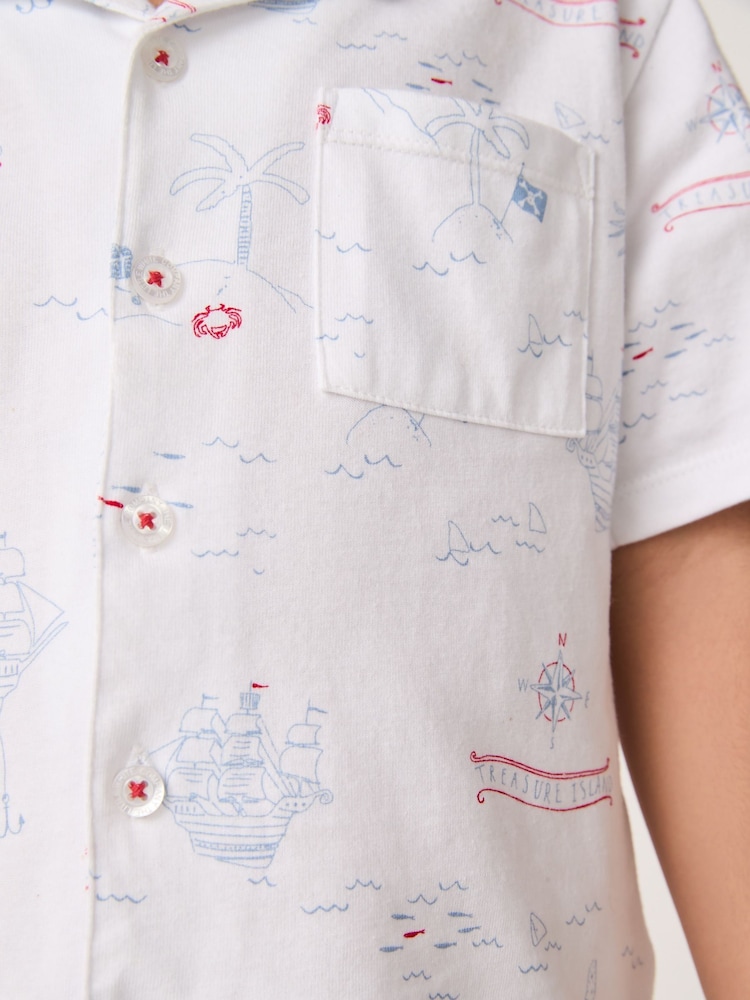 The White Company Relaxed Fit White 100% Cotton Treasure Island Jersey Traditional Short Pyjamas - Image 5 of 6