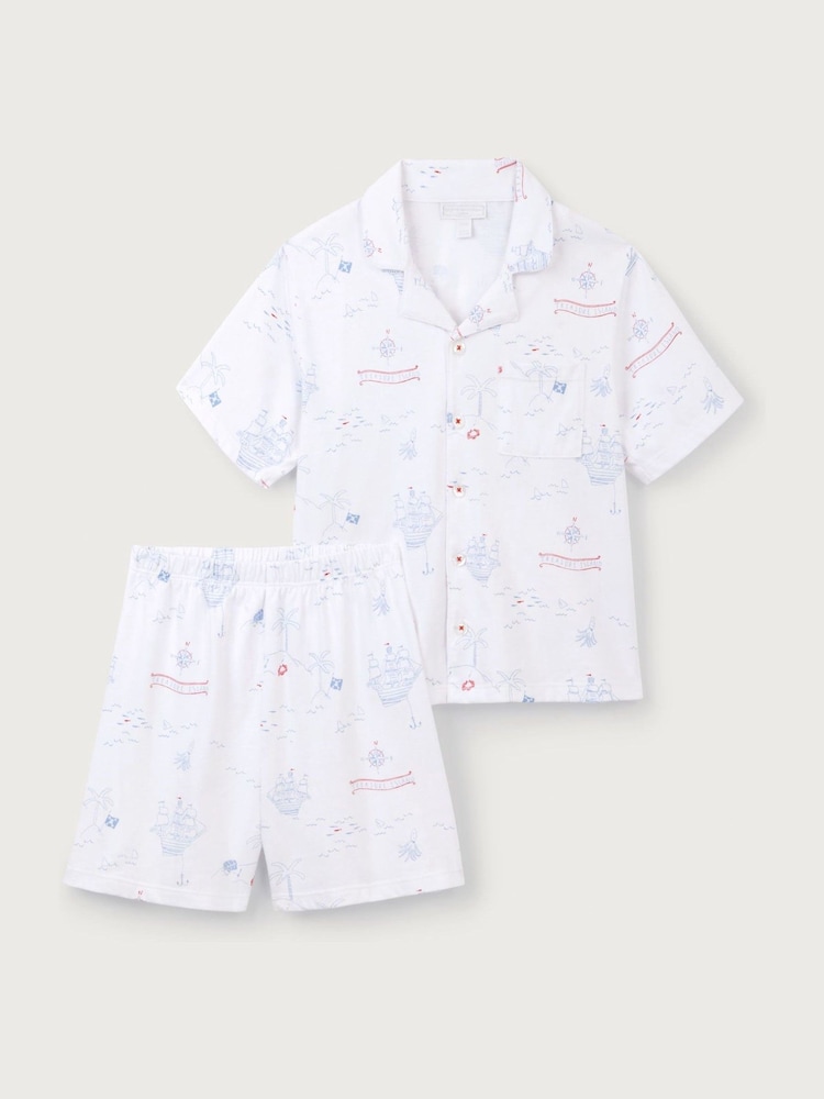 The White Company Relaxed Fit White 100% Cotton Treasure Island Jersey Traditional Short Pyjamas - Bild 6 von 6 The White Company Relaxed Fit White 100% Cotton Treasure Island Jersey Traditional Short Pyjamas - Bild 6 von 6