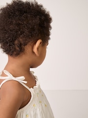 The White Company Lemon Hand Smocked Embroidered White Dress - Image 2 of 10