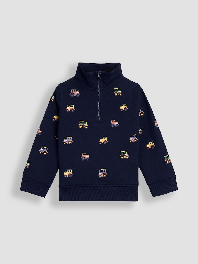 JoJo Maman Bébé Navy Blue Tractor 2-Piece Embroidered Half Zip & Joggers Set - Image 2 of 7 JoJo Maman Bébé Navy Blue Tractor 2-Piece Embroidered Half Zip & Joggers Set - Image 2 of 7