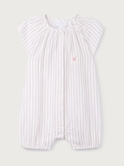 The White Company Pink Crinkle 100% Cotton Stripe Heart Embroidered Rompersuit - Image 5 of 5