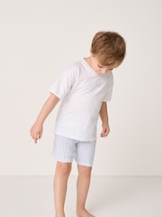 The White Company Relaxed Fit Blue 100% Cotton Treasure Island Logo and Stripe Woven Short Pyjamas Set - Image 1 of 5