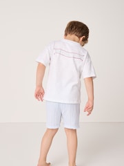 The White Company Relaxed Fit Blue 100% Cotton Treasure Island Logo and Stripe Woven Short Pyjamas Set - Image 2 of 5