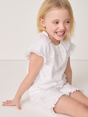 The White Company Relaxed Fit Pink 100% Cotton Boho Neck Turtle Short Pyjamas Set - Image 3 of 6