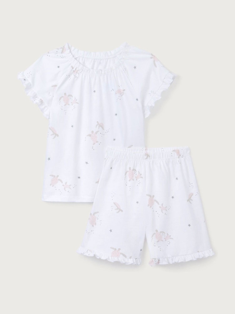 The White Company Relaxed Fit Pink 100% Cotton Boho Neck Turtle Short Pyjamas Set - Image 6 of 6