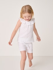 The White Company Relaxed Fit Double 100% Cotton Peach Frill Short White Pyjamas - Image 1 of 5