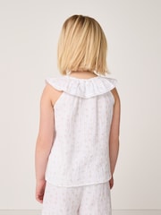 The White Company Relaxed Fit Double 100% Cotton Peach Frill Short White Pyjamas - Image 2 of 5